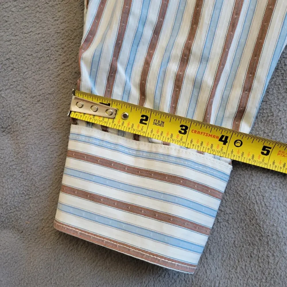 TOMMY BAHAMA Shirt Mens Large Jeans Island Modern Fit Blue Brown Striped Cotton - Picture 6 of 15